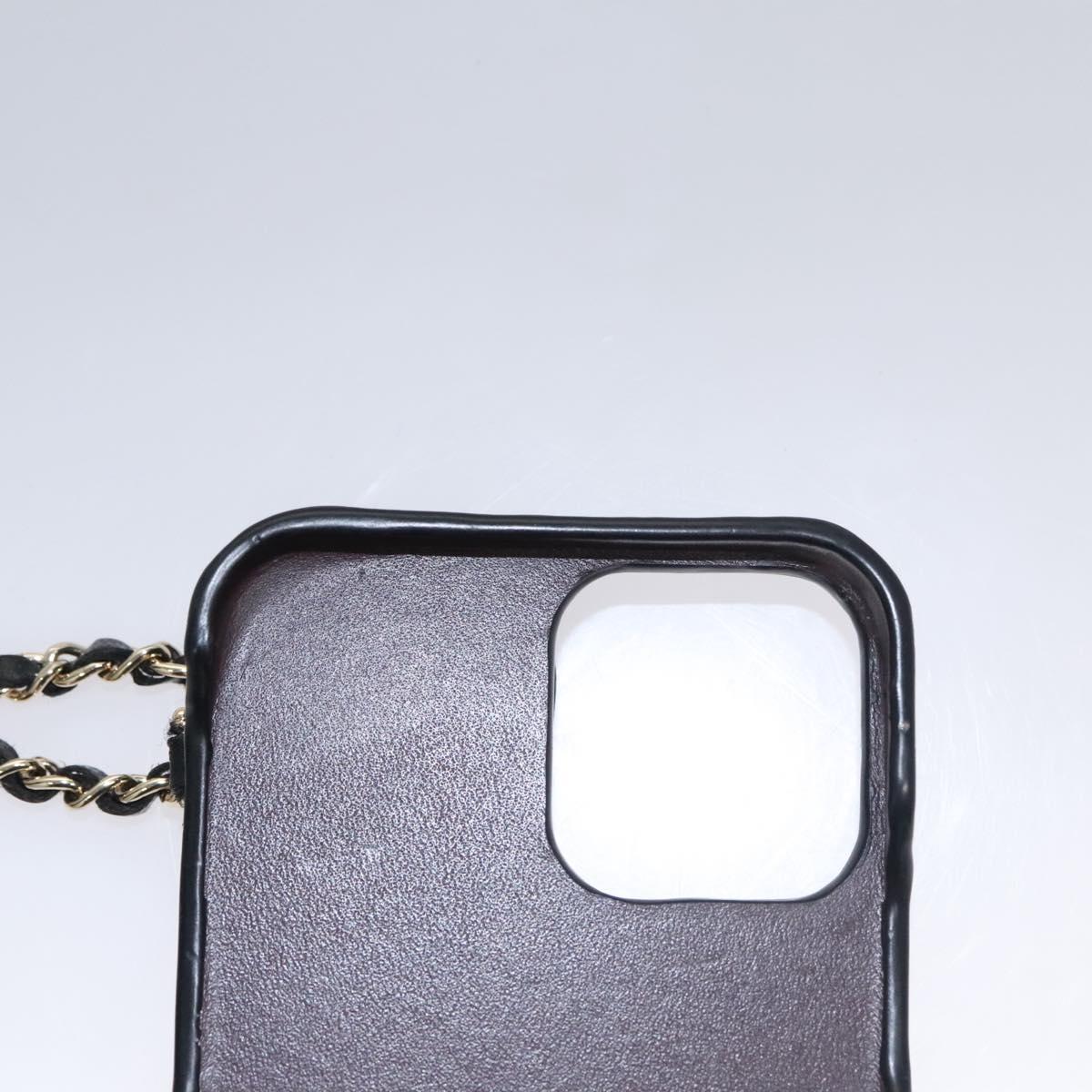 CHANEL Chain Phone Case Lamb Skin Black Gold CC bs22420