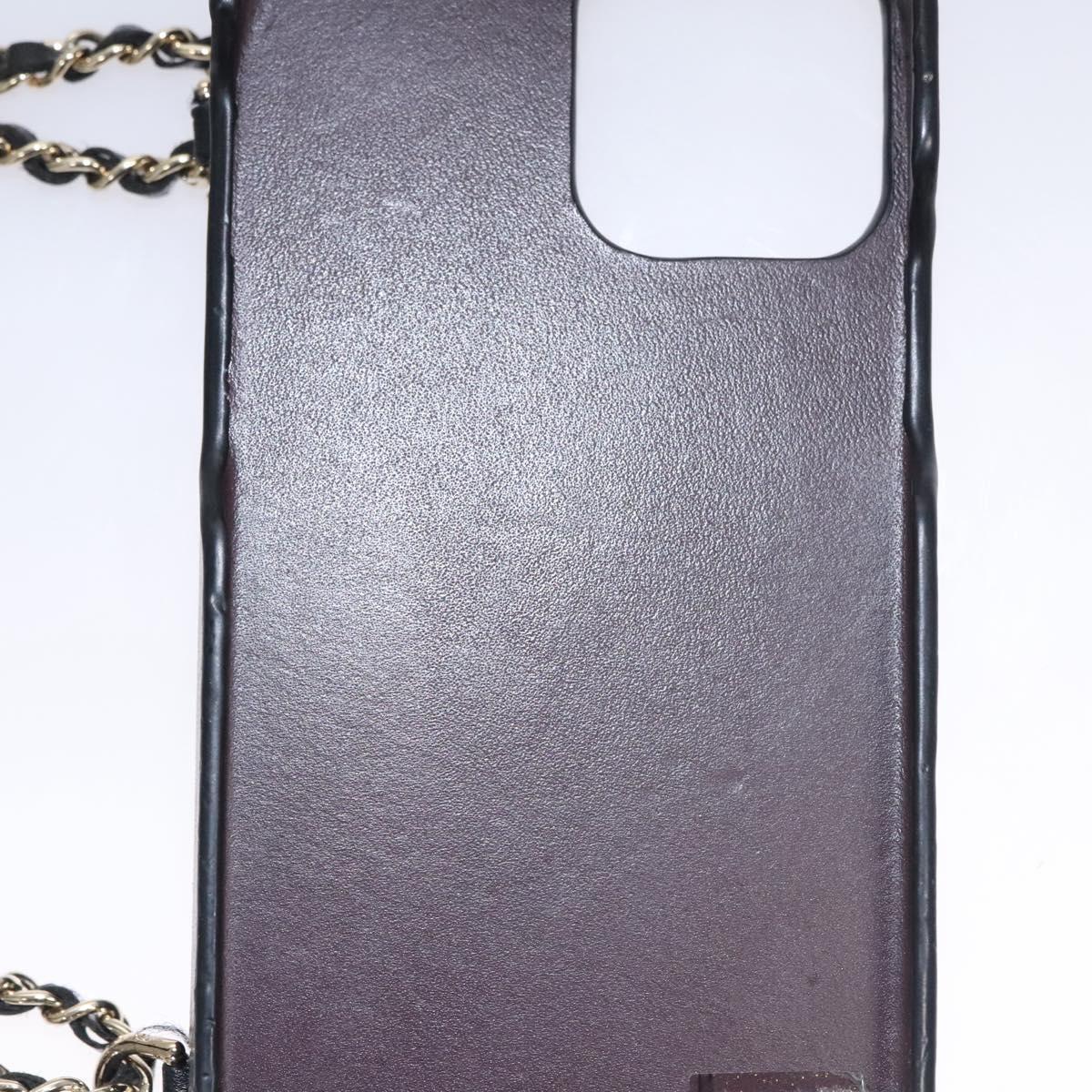 CHANEL Chain Phone Case Lamb Skin Black Gold CC bs22420