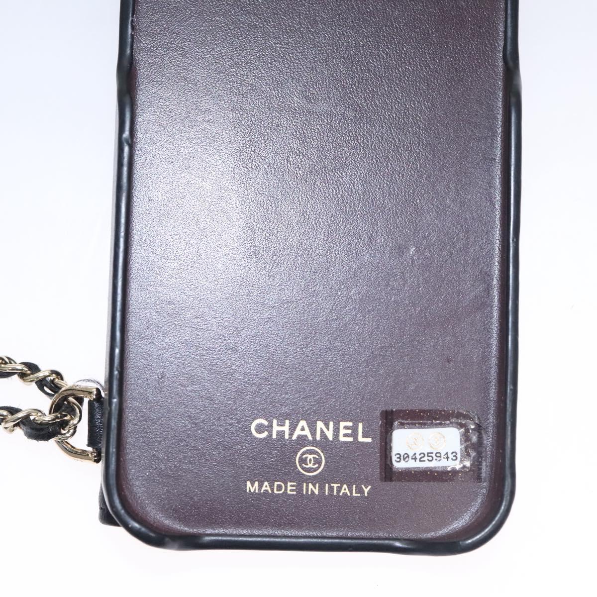 CHANEL Chain Phone Case Lamb Skin Black Gold CC bs22420
