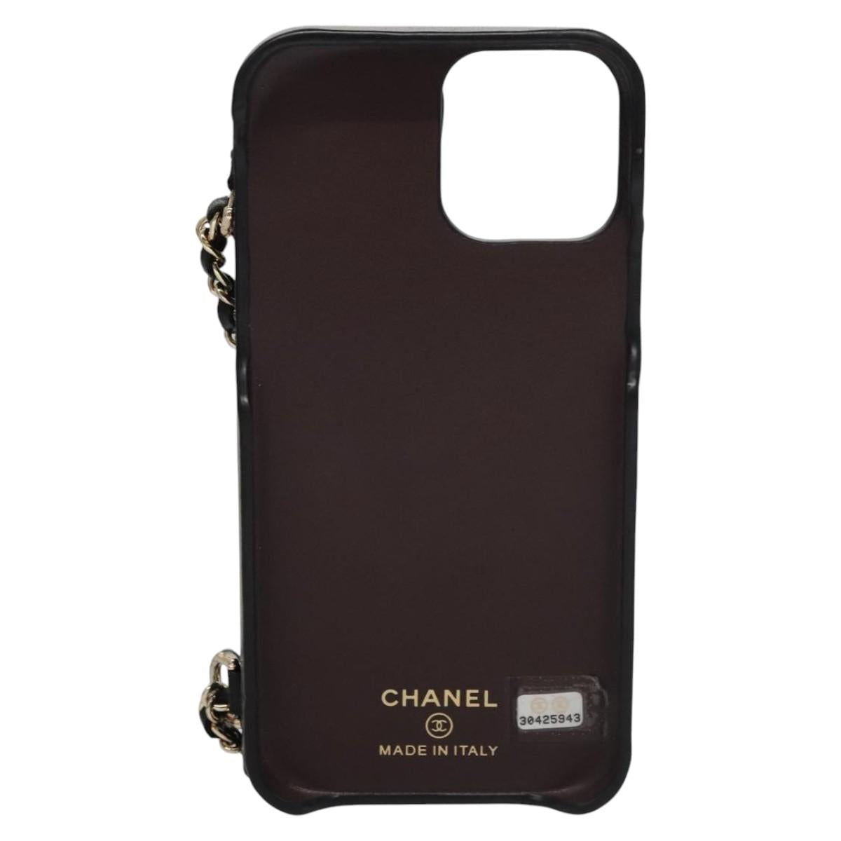 CHANEL Chain Phone Case Lamb Skin Black Gold CC bs22420