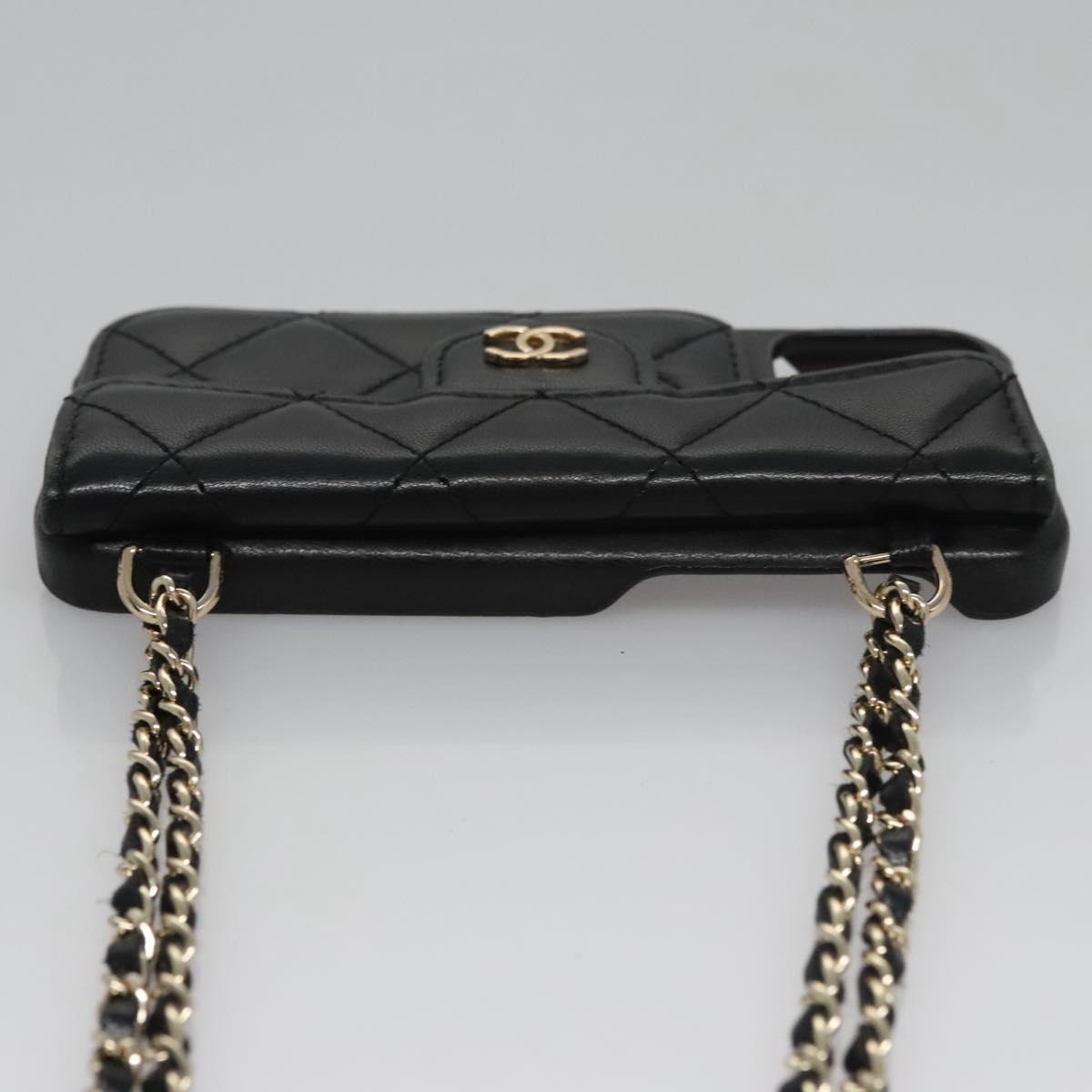 CHANEL Chain Phone Case Lamb Skin Black Gold CC bs22420