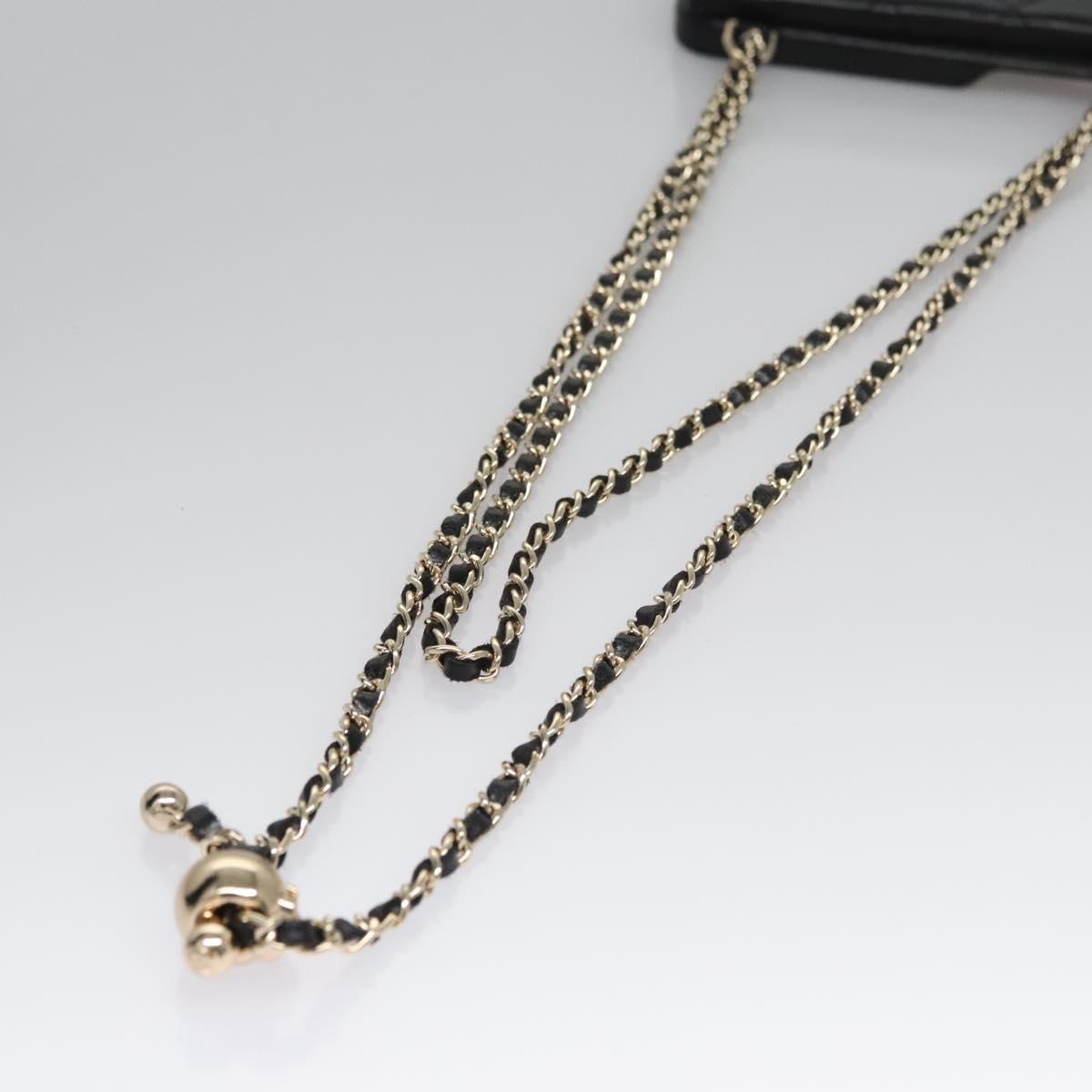 CHANEL Chain Phone Case Lamb Skin Black Gold CC bs22420