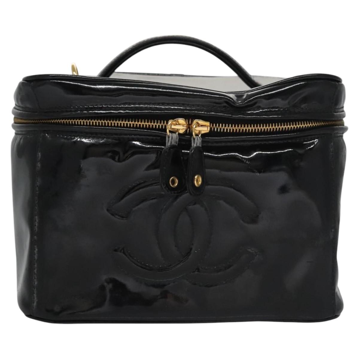 CHANEL Vanity Hand Bag Patent leather Black CC bs22424