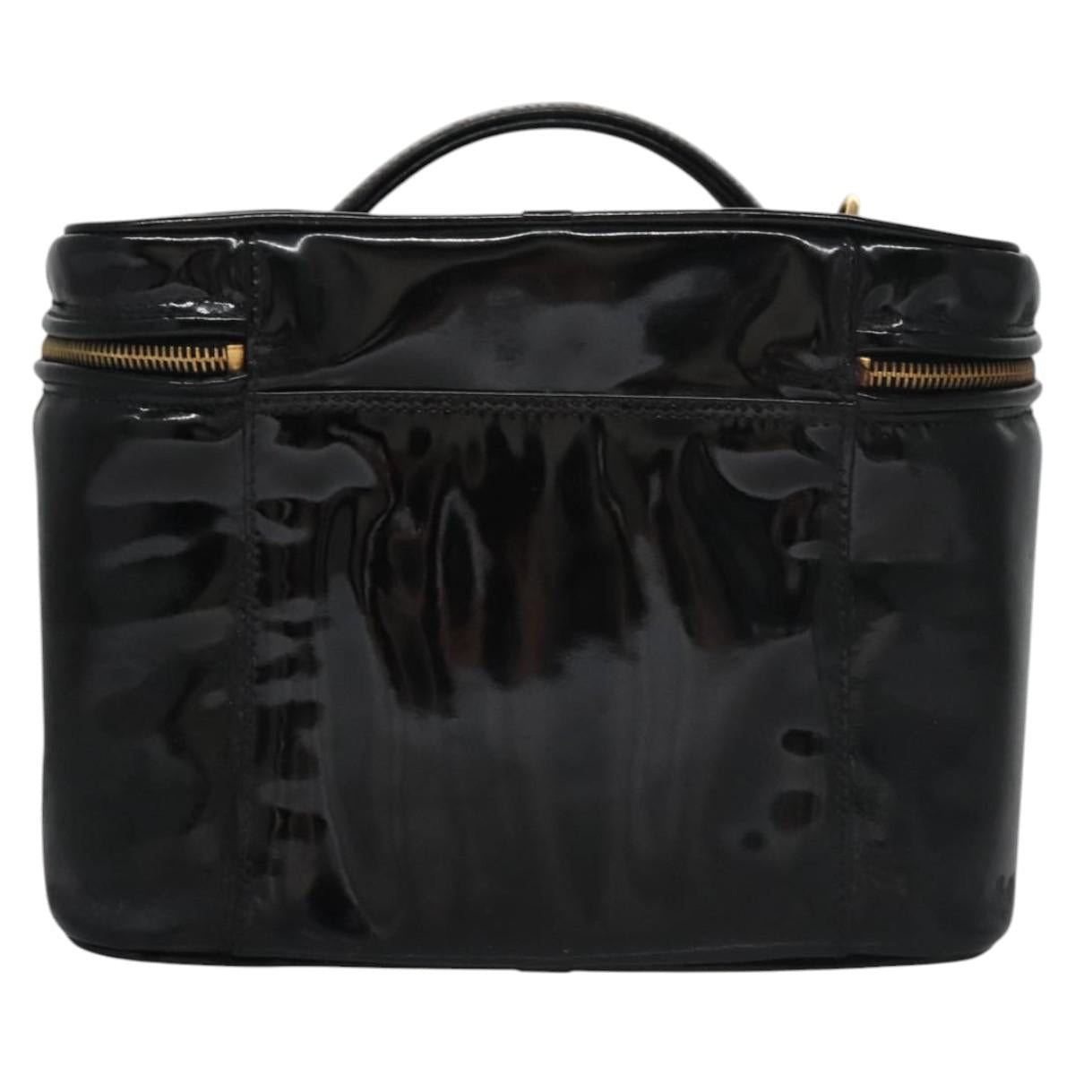 CHANEL Vanity Hand Bag Patent leather Black CC bs22424