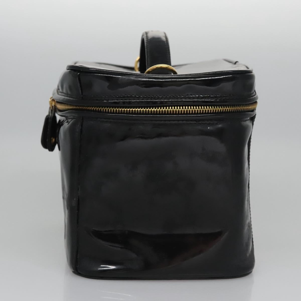 CHANEL Vanity Hand Bag Patent leather Black CC bs22424