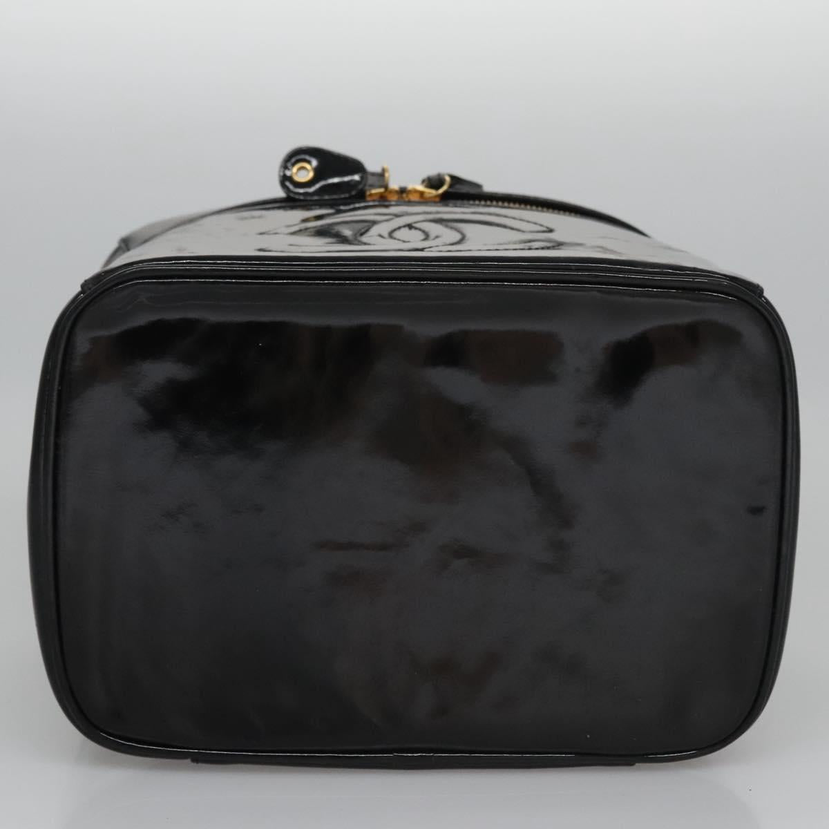 CHANEL Vanity Hand Bag Patent leather Black CC bs22424