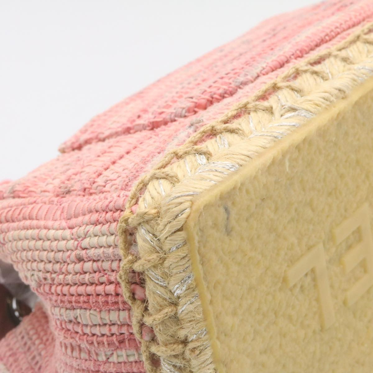 CHANEL Chain Flap Shoulder Bag Turn Lock Canvas Pink CC bs334A