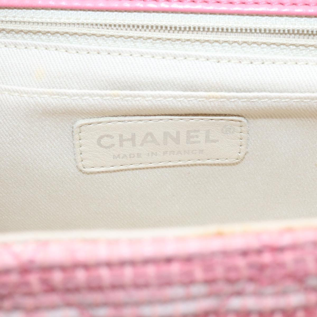 CHANEL Chain Flap Shoulder Bag Turn Lock Canvas Pink CC bs334A