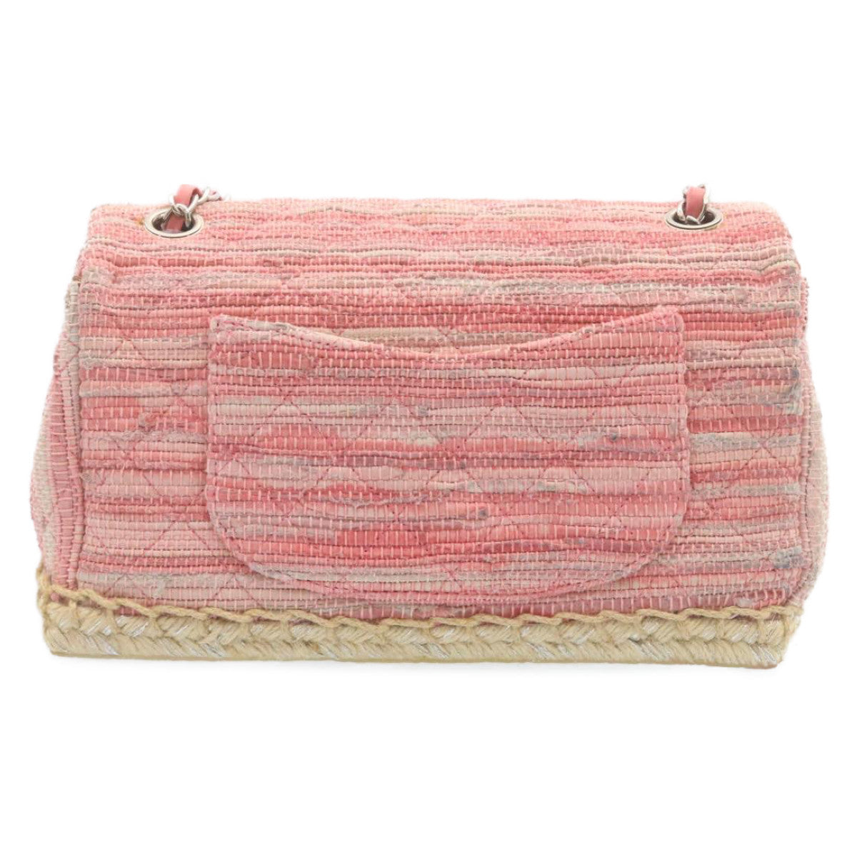 CHANEL Chain Flap Shoulder Bag Turn Lock Canvas Pink CC bs334A