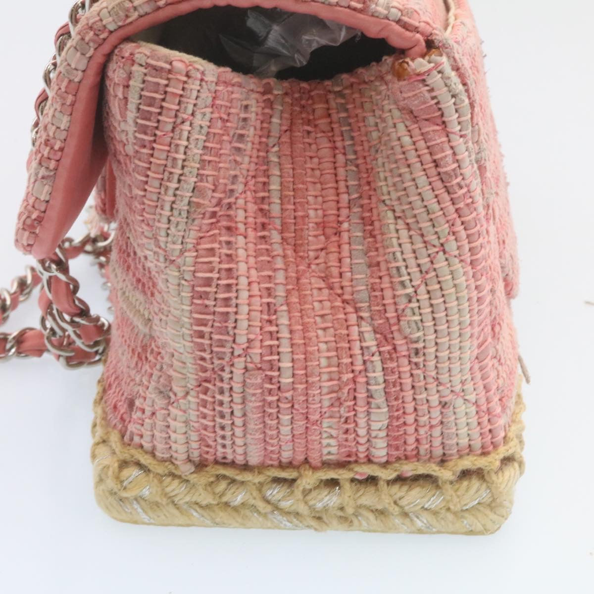 CHANEL Chain Flap Shoulder Bag Turn Lock Canvas Pink CC bs334A