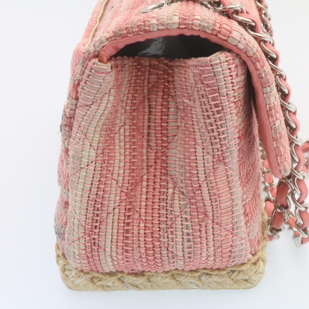 CHANEL Chain Flap Shoulder Bag Turn Lock Canvas Pink CC bs334A
