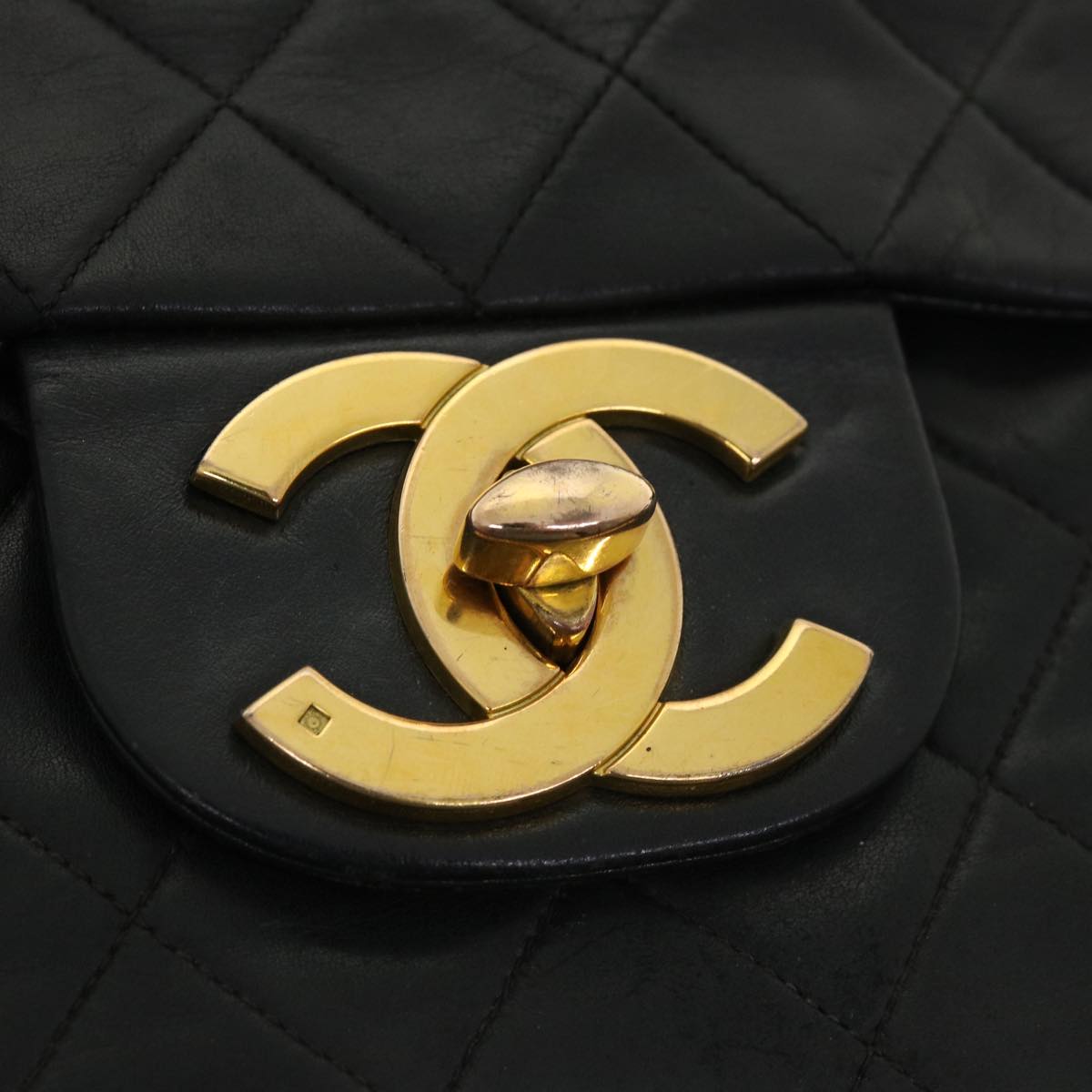 CHANEL Big Matelasse Double Chain Shoulder Bag Lamb Skin Black CC bs3702