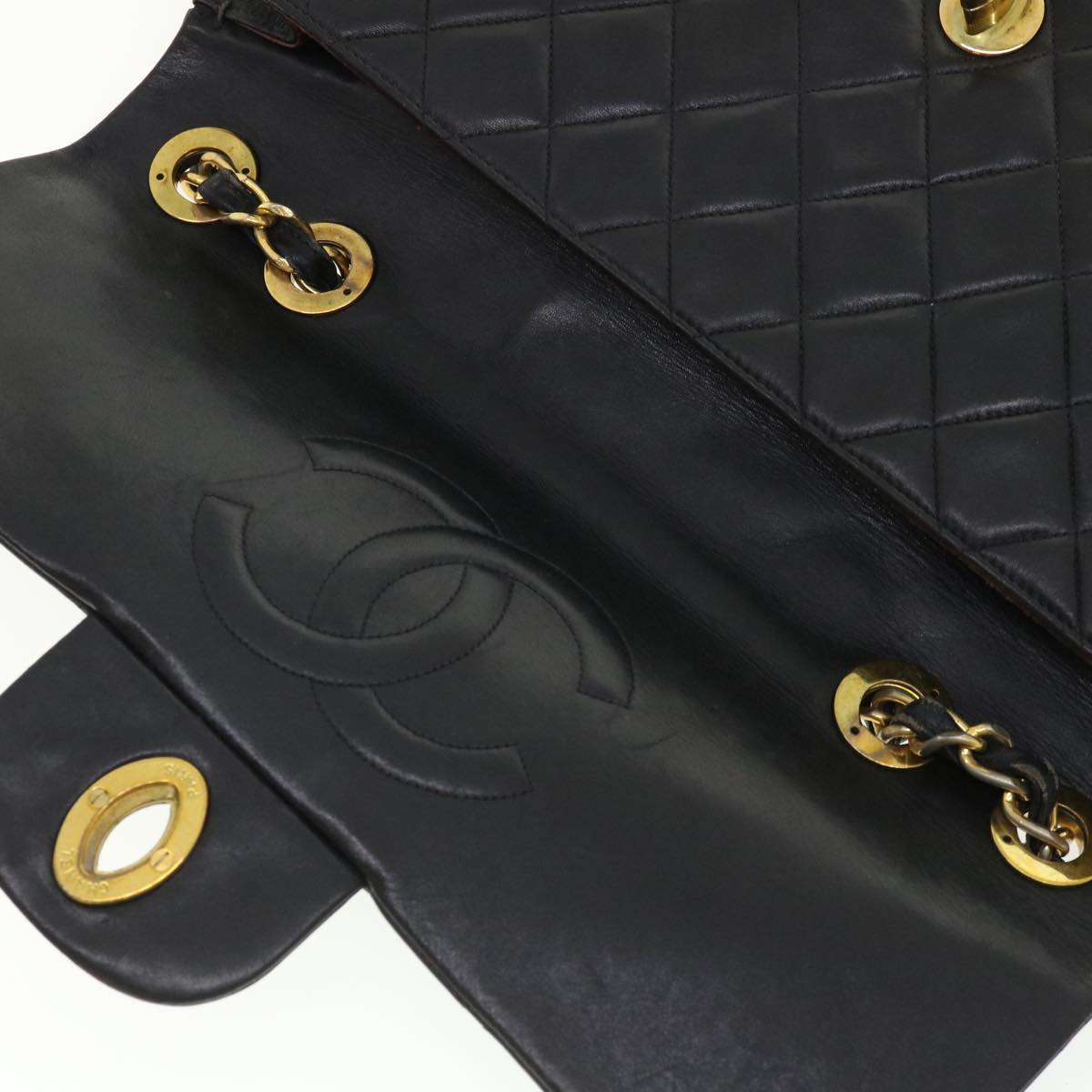 CHANEL Big Matelasse Double Chain Shoulder Bag Lamb Skin Black CC bs3702