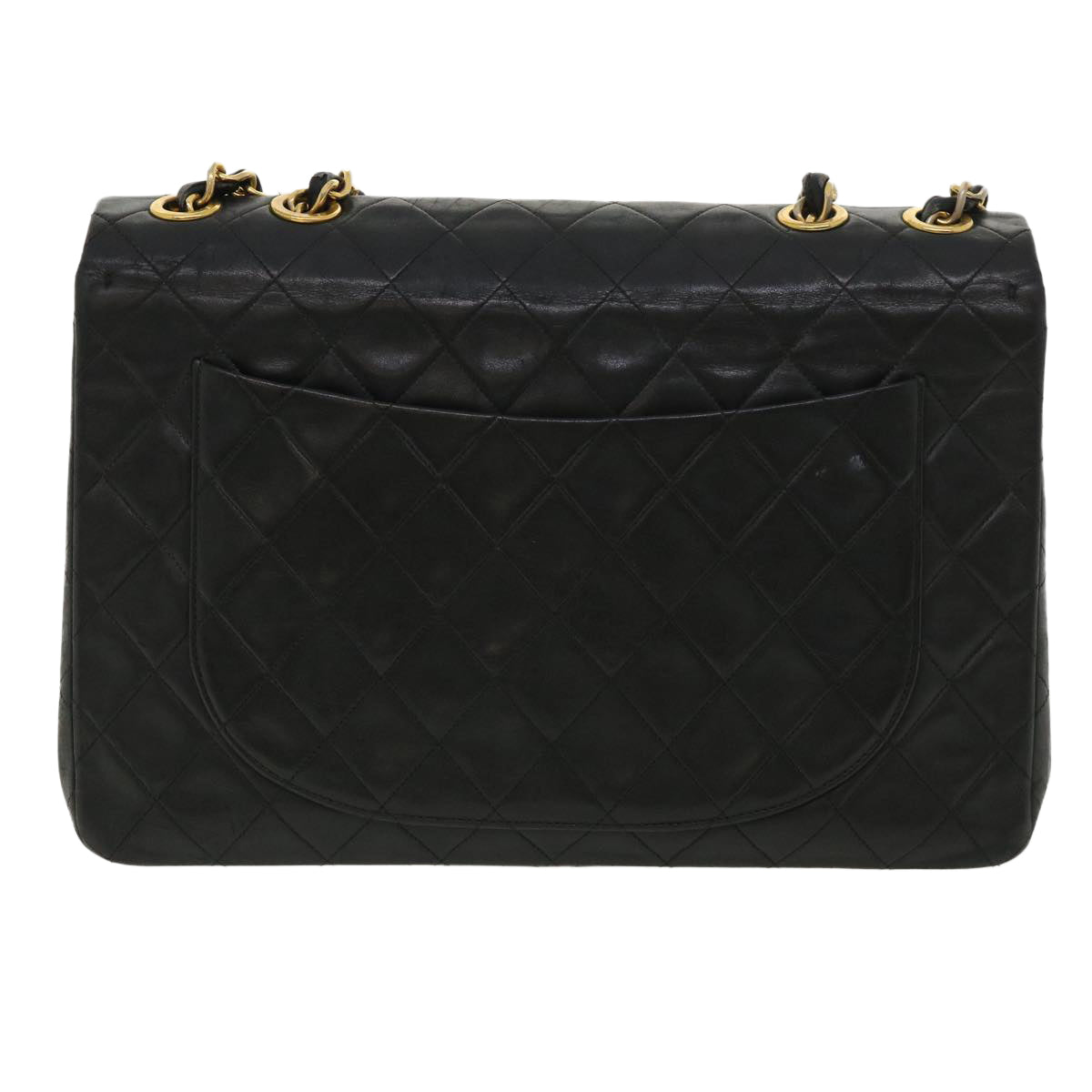 CHANEL Big Matelasse Double Chain Shoulder Bag Lamb Skin Black CC bs3702