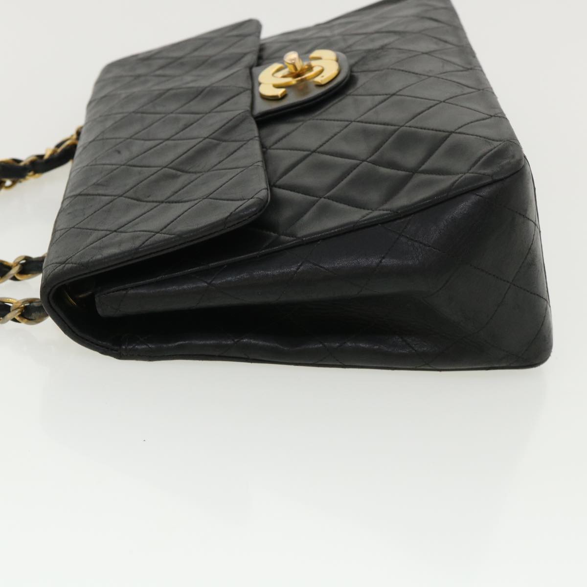 CHANEL Big Matelasse Double Chain Shoulder Bag Lamb Skin Black CC bs3702