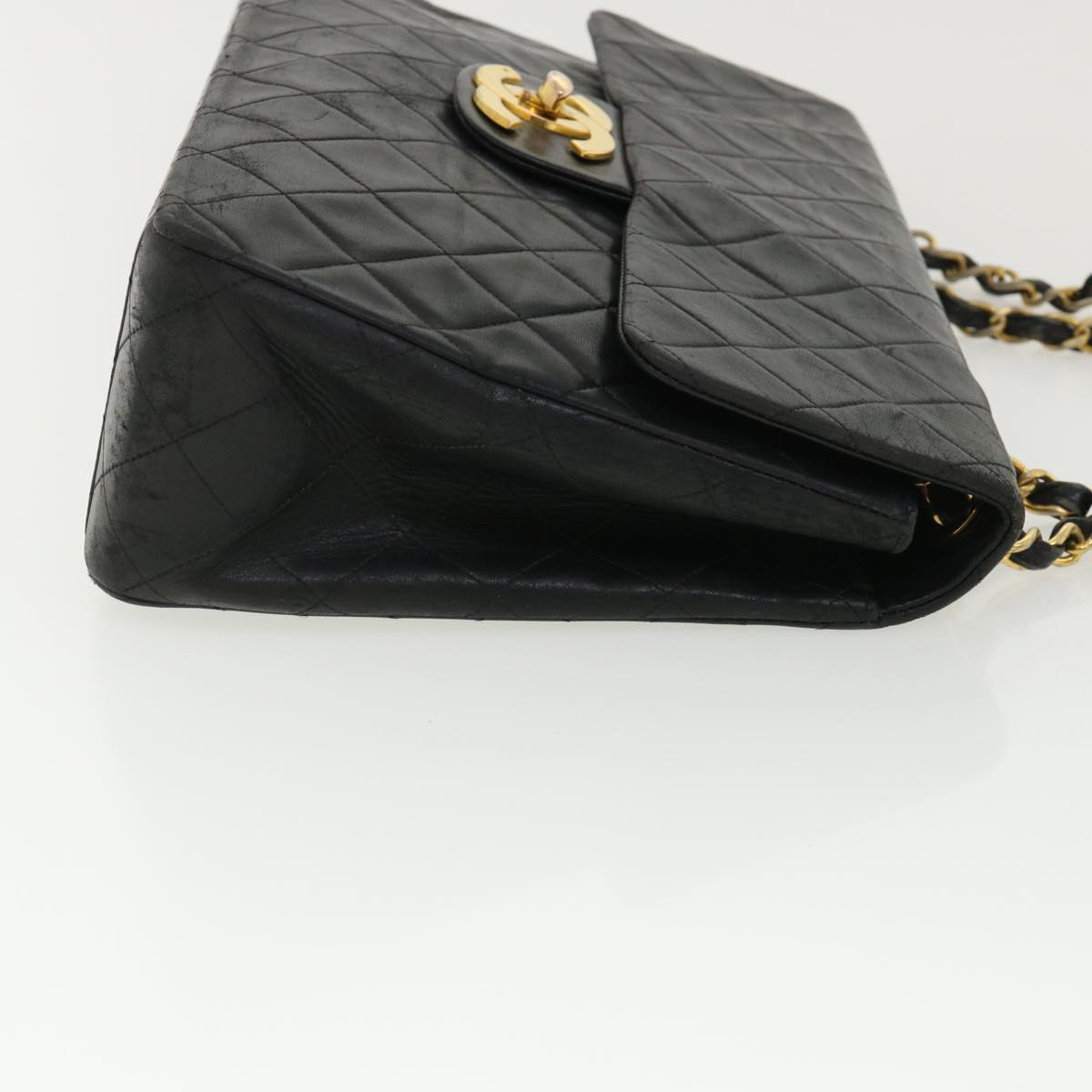 CHANEL Big Matelasse Double Chain Shoulder Bag Lamb Skin Black CC bs3702
