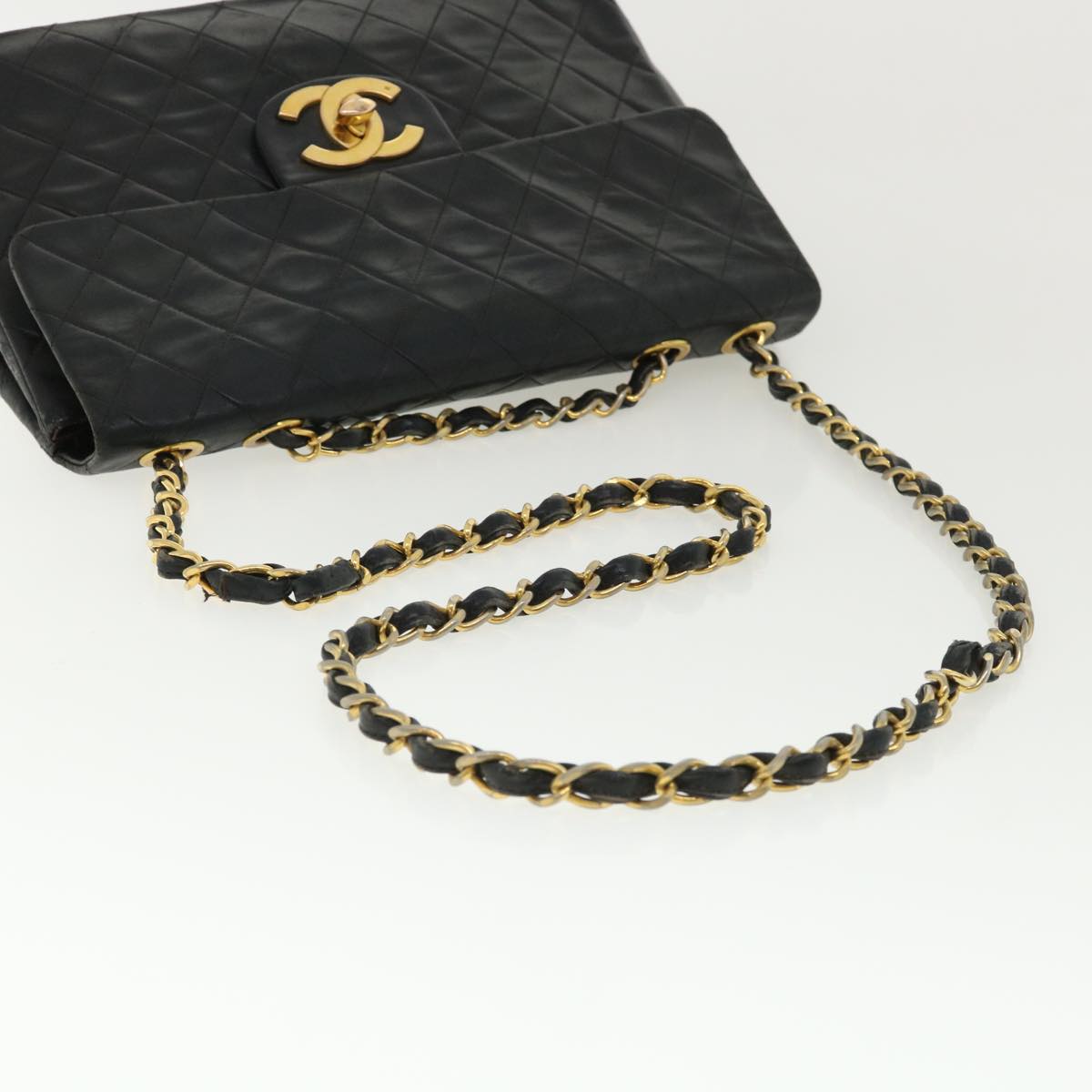 CHANEL Big Matelasse Double Chain Shoulder Bag Lamb Skin Black CC bs3702