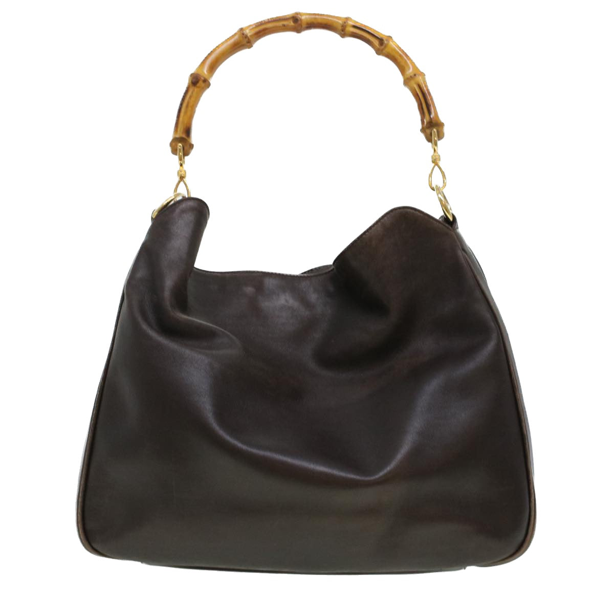 GUCCI Bamboo Hand Bag Leather 2way Brown 0011577 bs5919