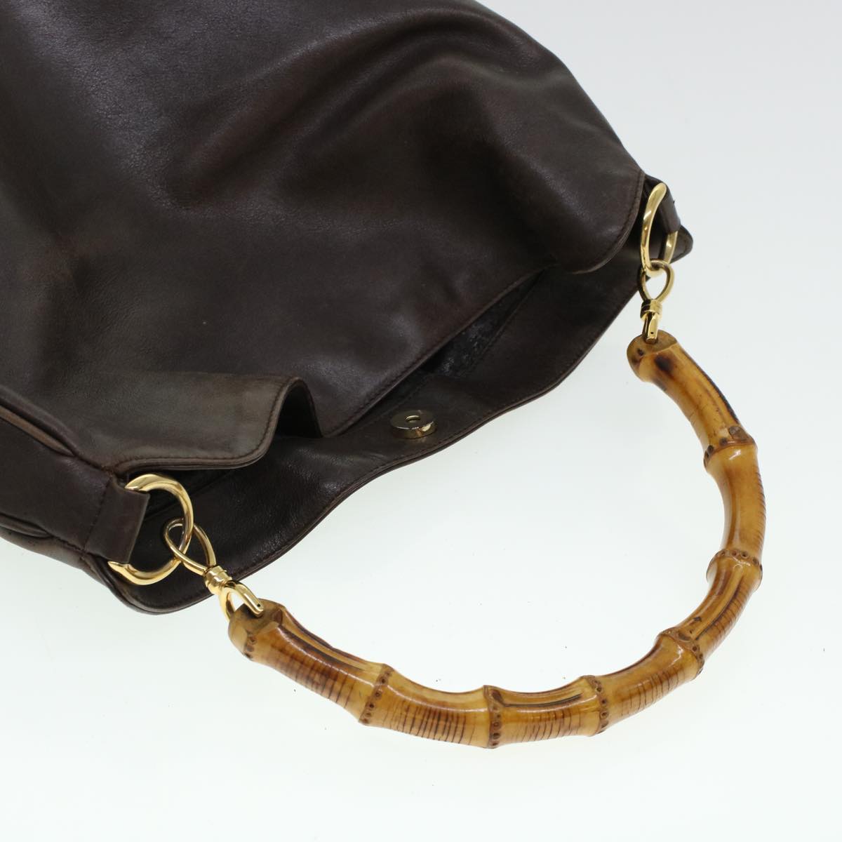 GUCCI Bamboo Hand Bag Leather 2way Brown 0011577 bs5919