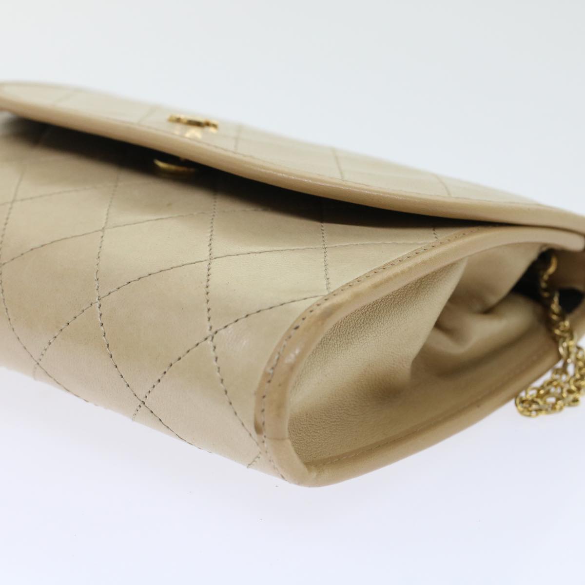 CHANEL Chain Shoulder Bag Lamb Skin Beige CC bs7081