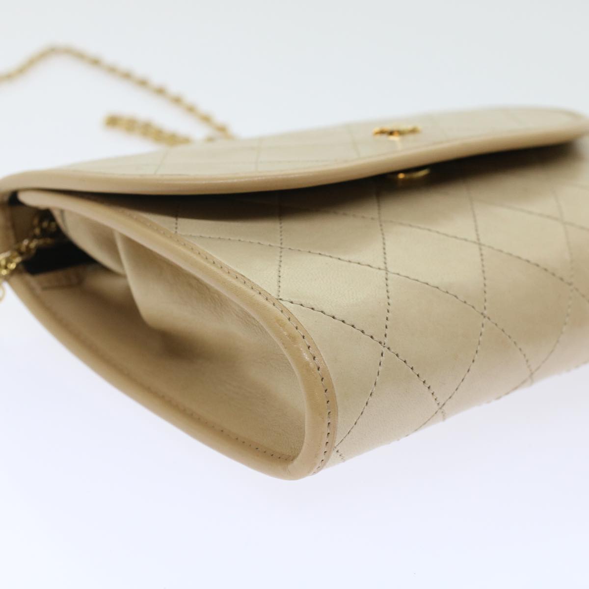 CHANEL Chain Shoulder Bag Lamb Skin Beige CC bs7081