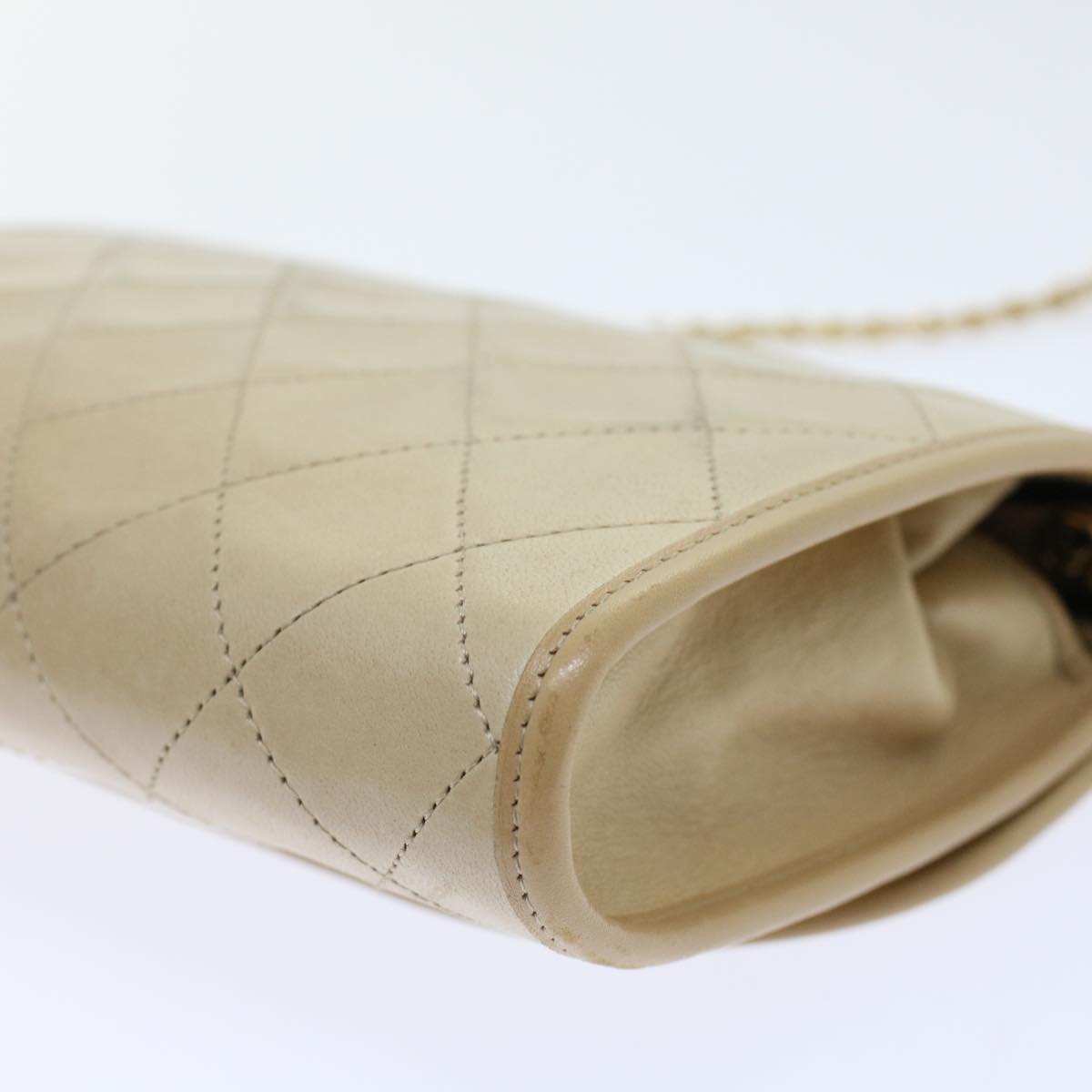 CHANEL Chain Shoulder Bag Lamb Skin Beige CC bs7081