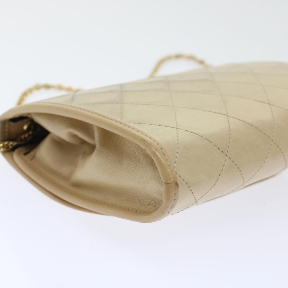 CHANEL Chain Shoulder Bag Lamb Skin Beige CC bs7081