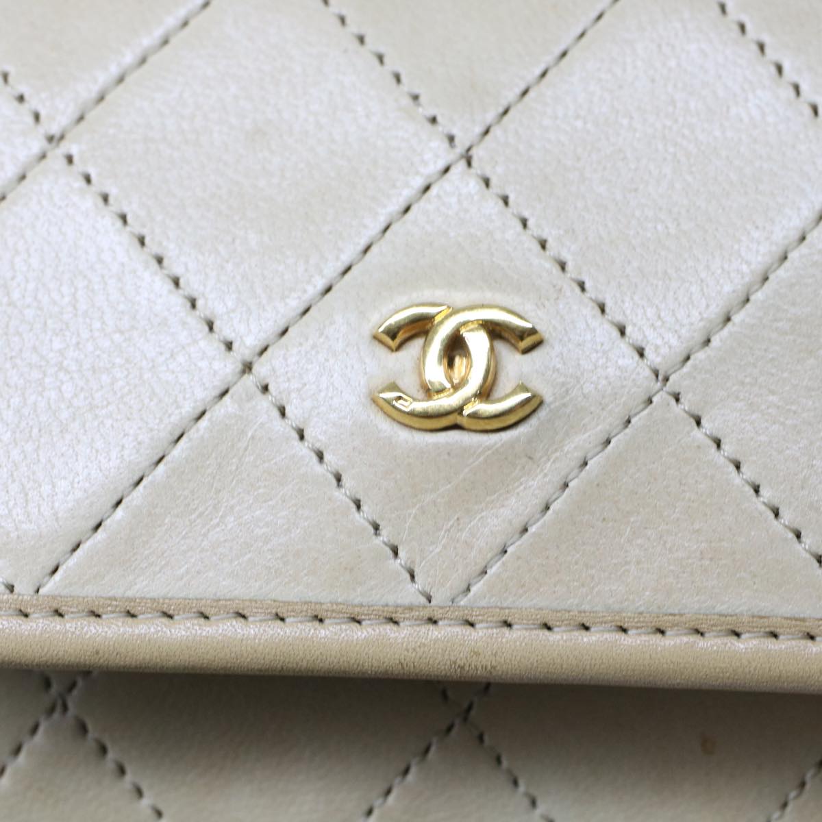 CHANEL Chain Shoulder Bag Lamb Skin Beige CC bs7081