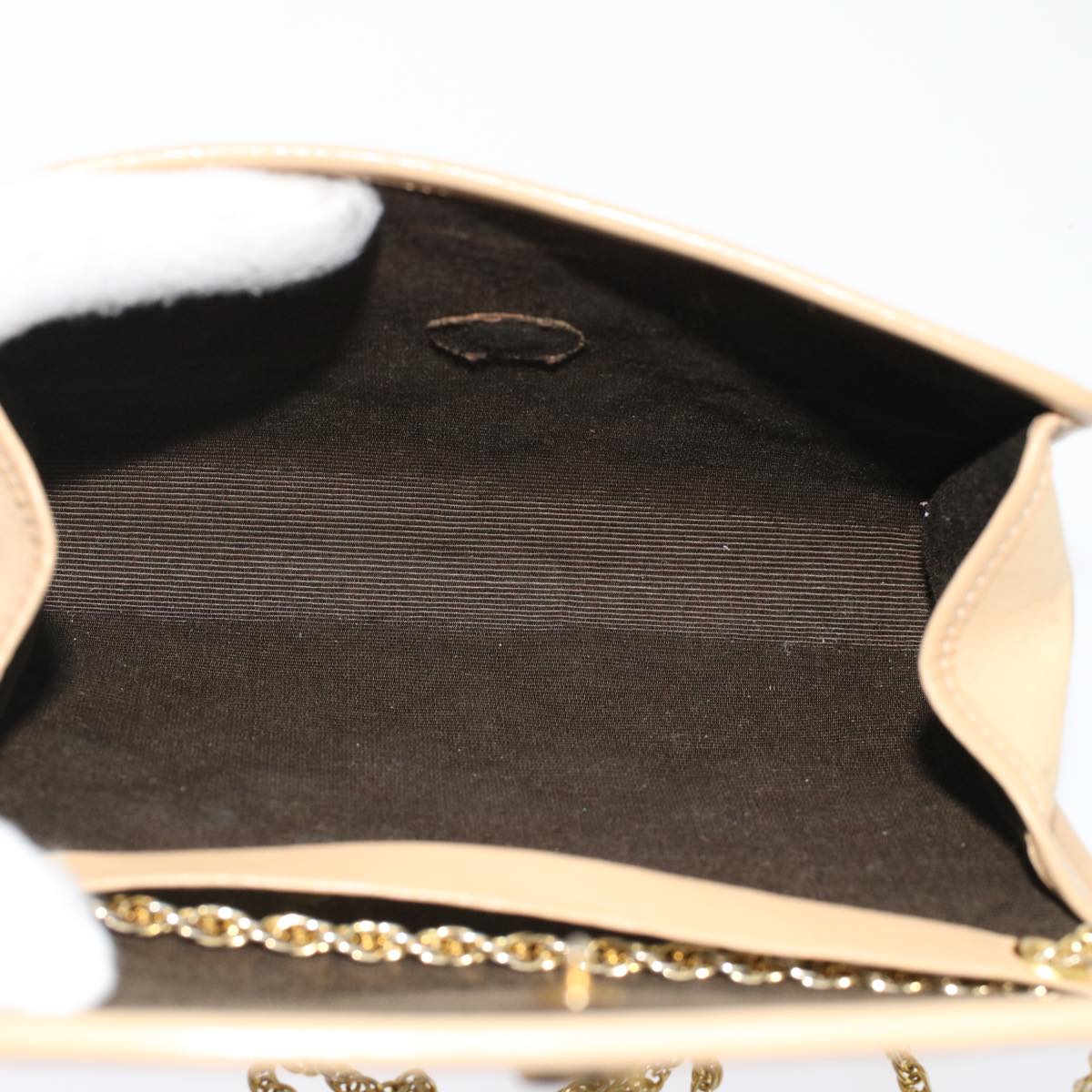 CHANEL Chain Shoulder Bag Lamb Skin Beige CC bs7081