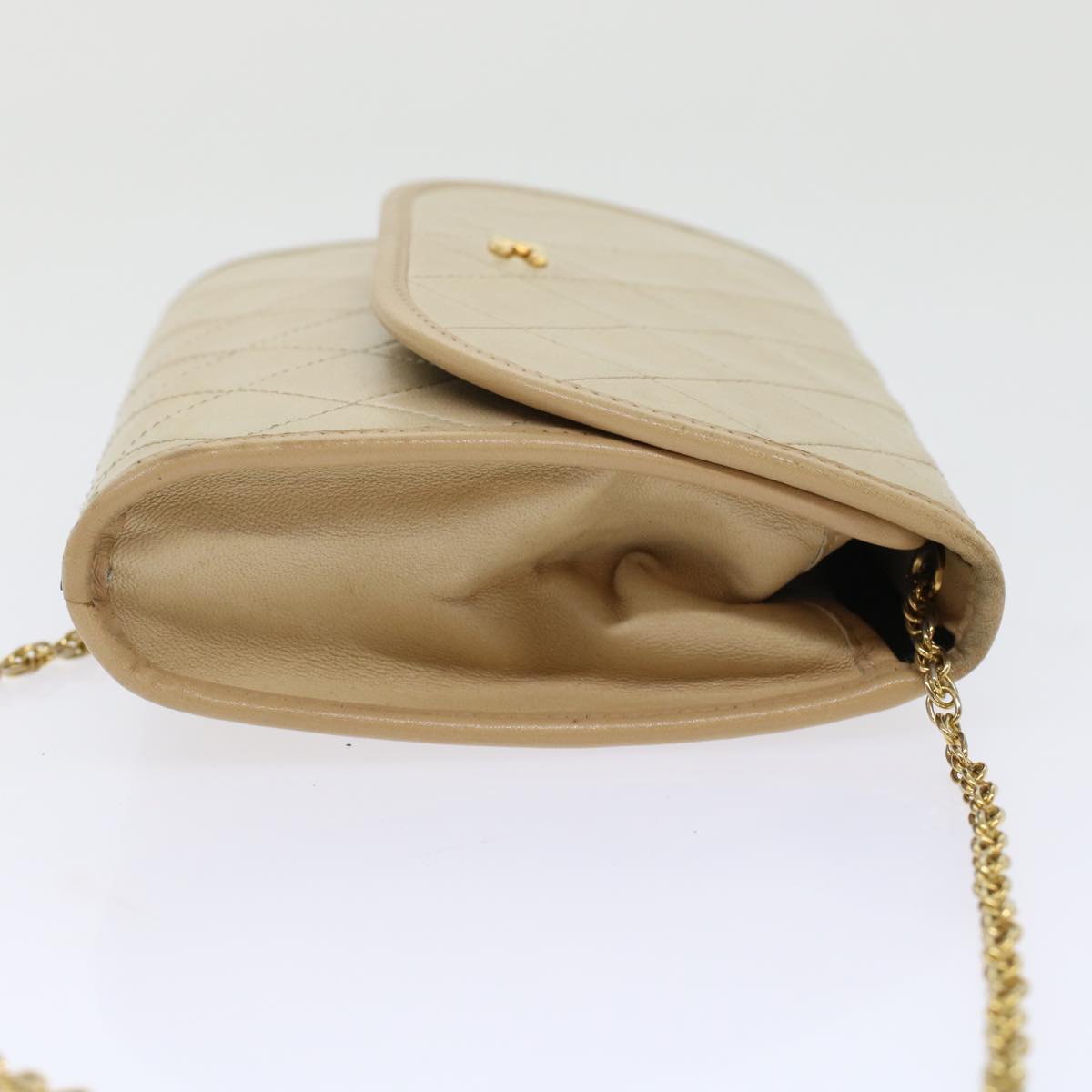 CHANEL Chain Shoulder Bag Lamb Skin Beige CC bs7081