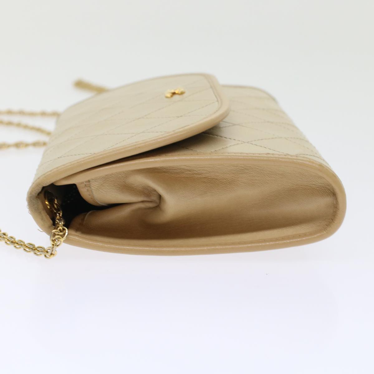 CHANEL Chain Shoulder Bag Lamb Skin Beige CC bs7081