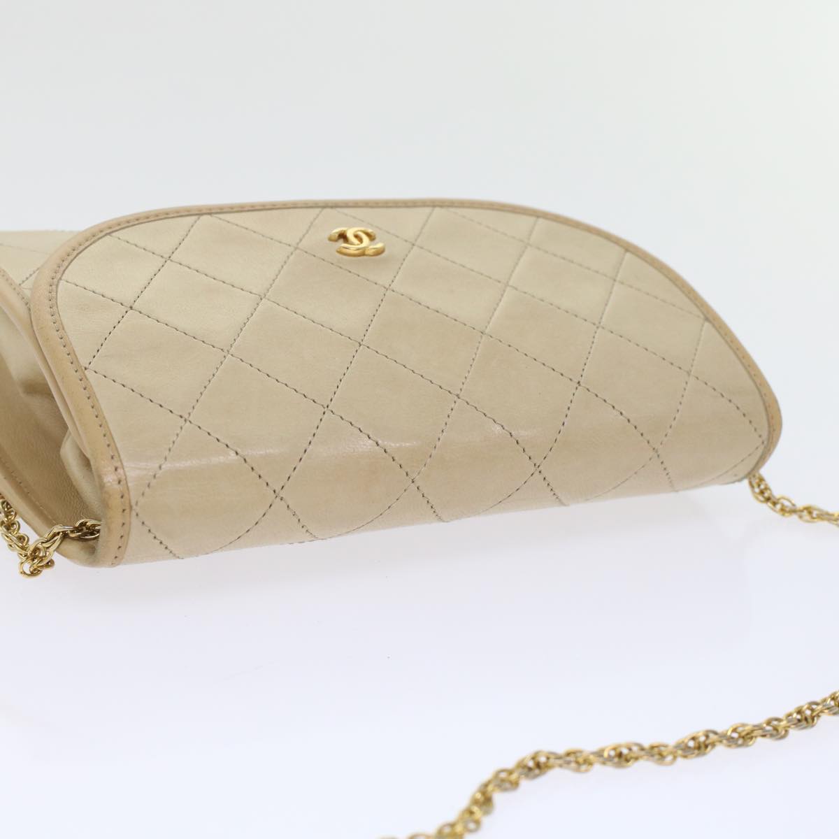 CHANEL Chain Shoulder Bag Lamb Skin Beige CC bs7081