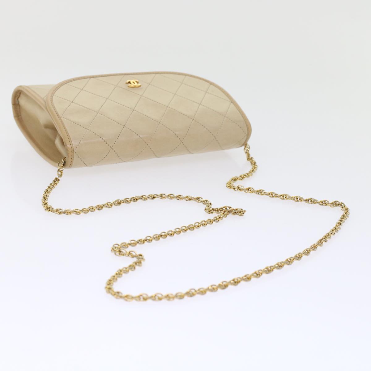 CHANEL Chain Shoulder Bag Lamb Skin Beige CC bs7081