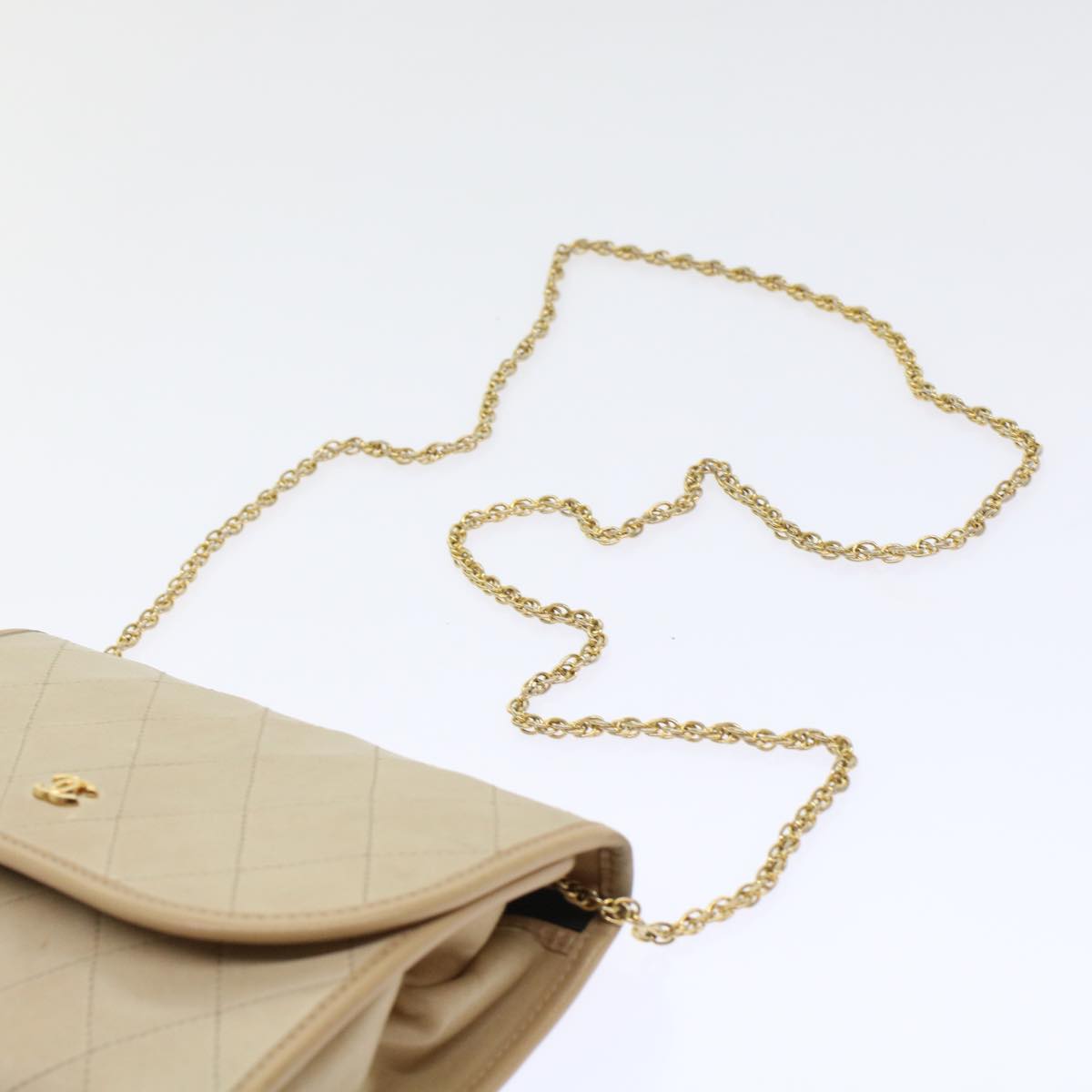 CHANEL Chain Shoulder Bag Lamb Skin Beige CC bs7081
