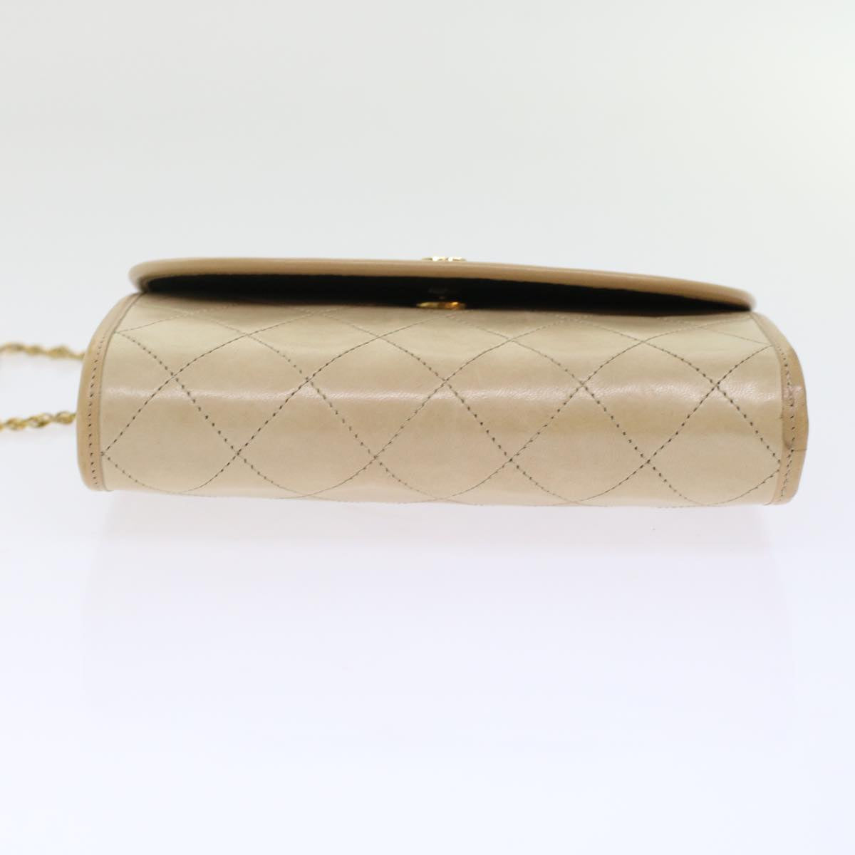 CHANEL Chain Shoulder Bag Lamb Skin Beige CC bs7081