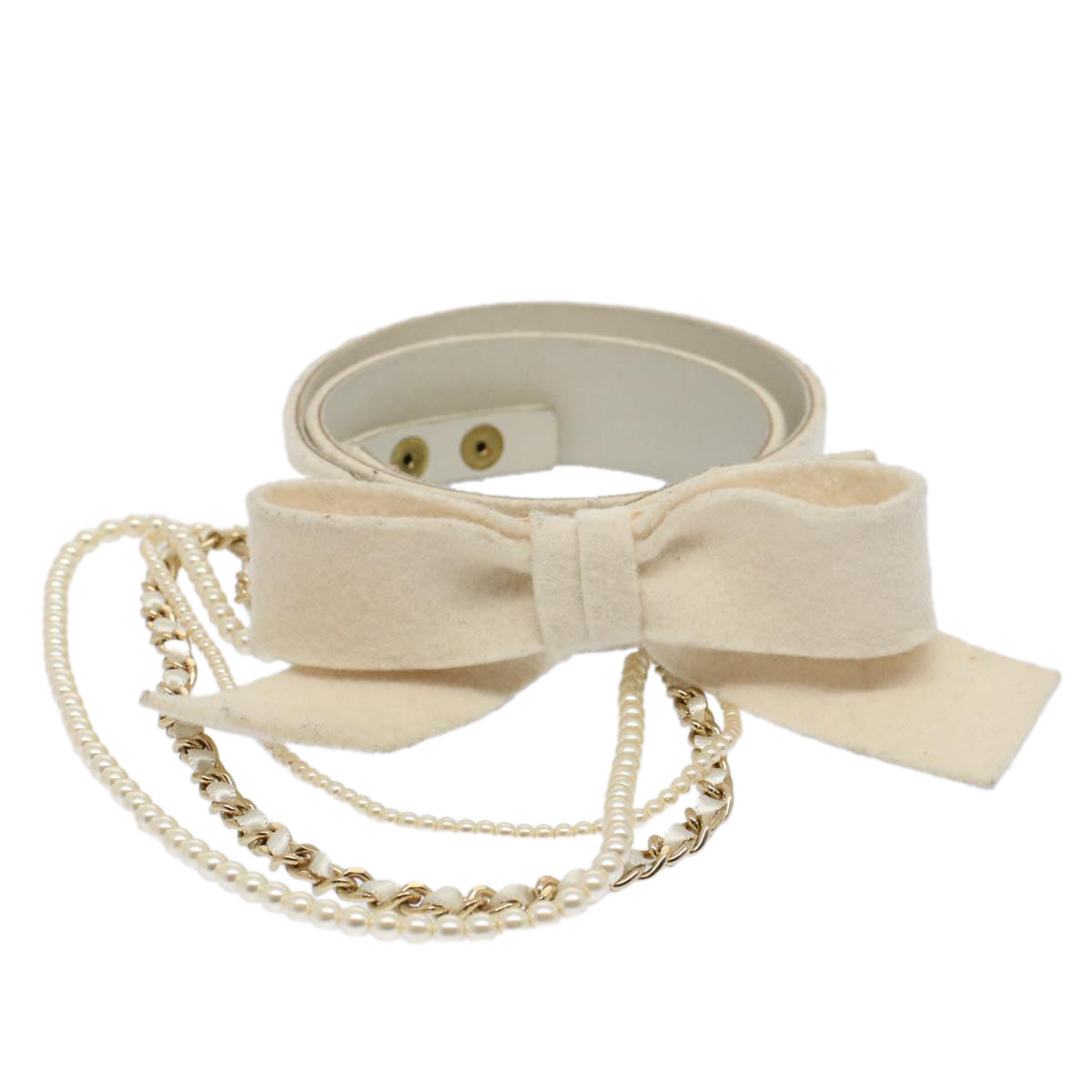 CHANEL Pearl Belt Wool 80/32 37.4"""""""" White CC bs9177