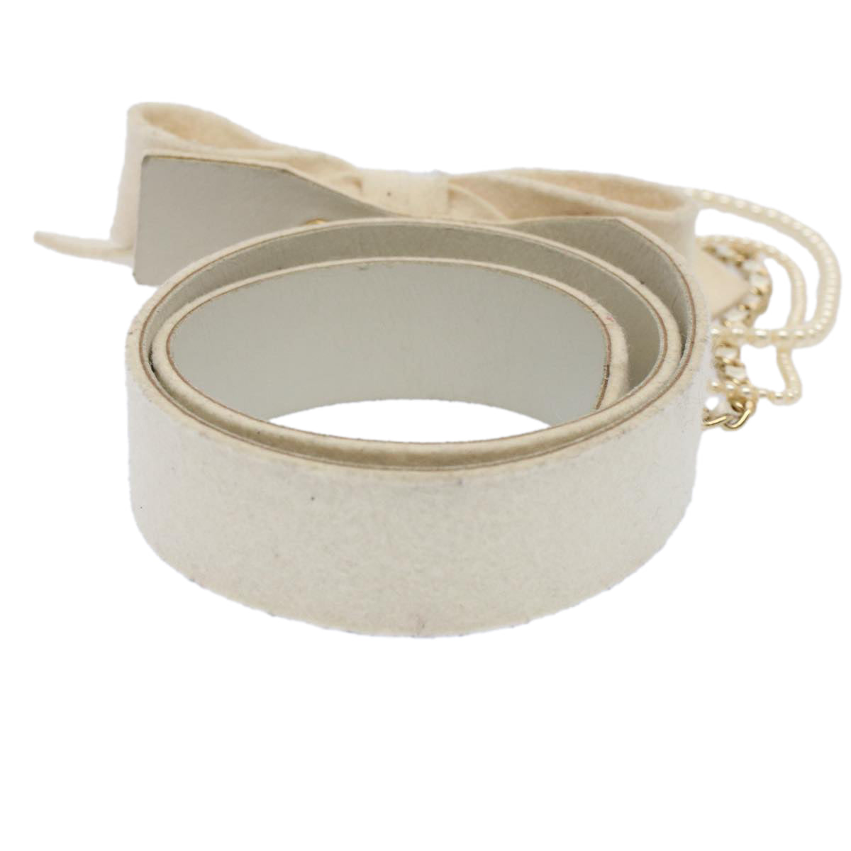 CHANEL Pearl Belt Wool 80/32 37.4"""""""" White CC bs9177