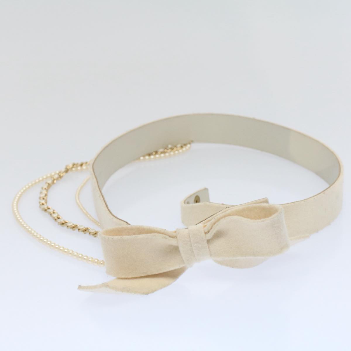 CHANEL Pearl Belt Wool 80/32 37.4"""""""" White CC bs9177