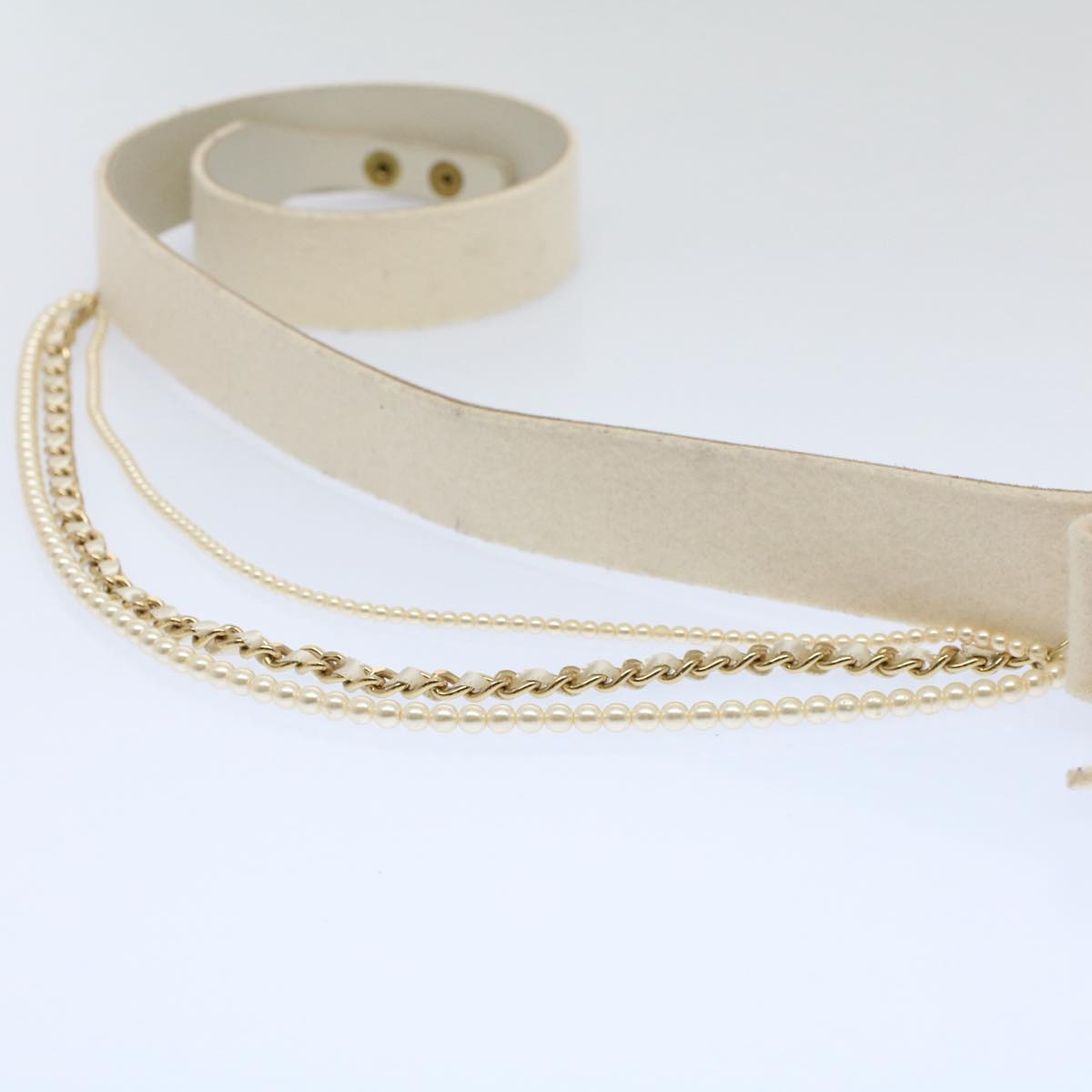 CHANEL Pearl Belt Wool 80/32 37.4"""""""" White CC bs9177