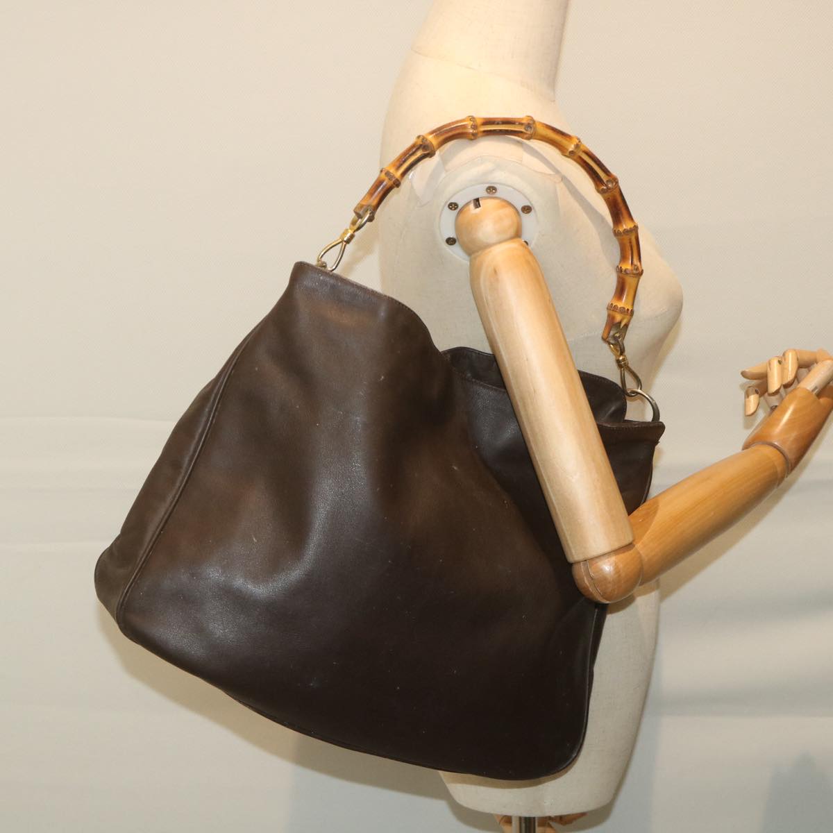 GUCCI Bamboo Shoulder Bag Leather Brown 001 1781 1577 bs9603