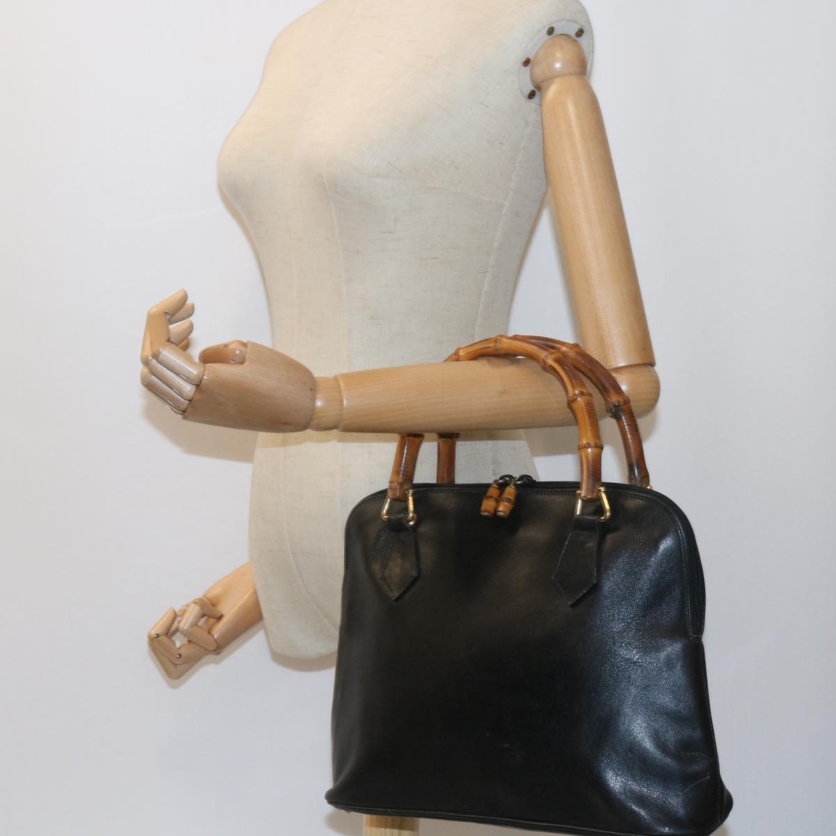GUCCI Bamboo Shoulder Bag Leather Black 000 0289 200110 bs9692