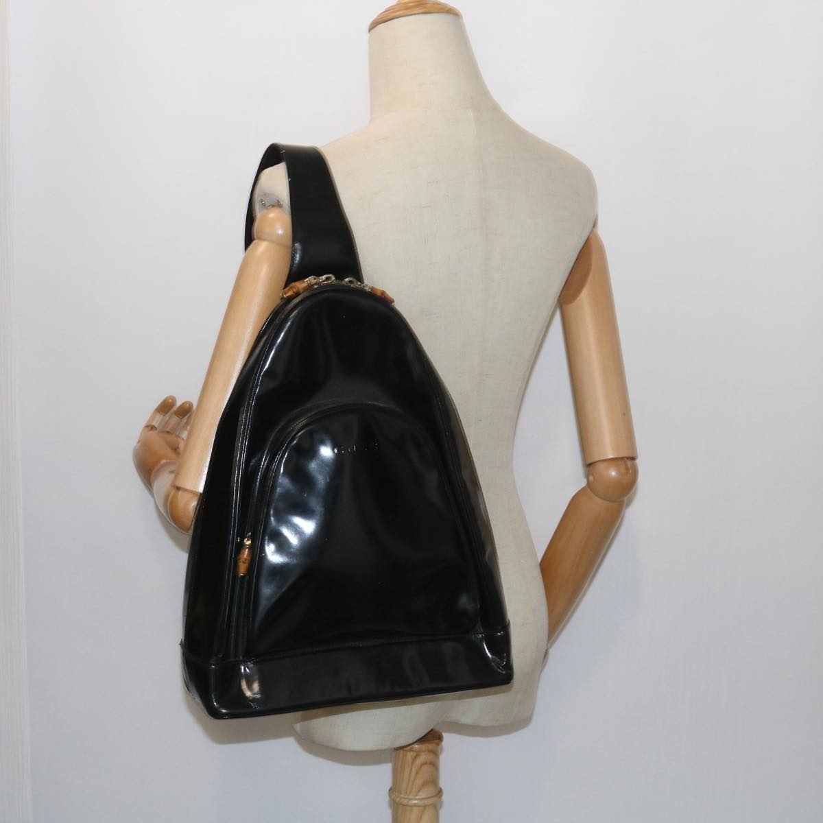 GUCCI Bamboo Body Bag Leather Black 003 3444 0027 bs9736