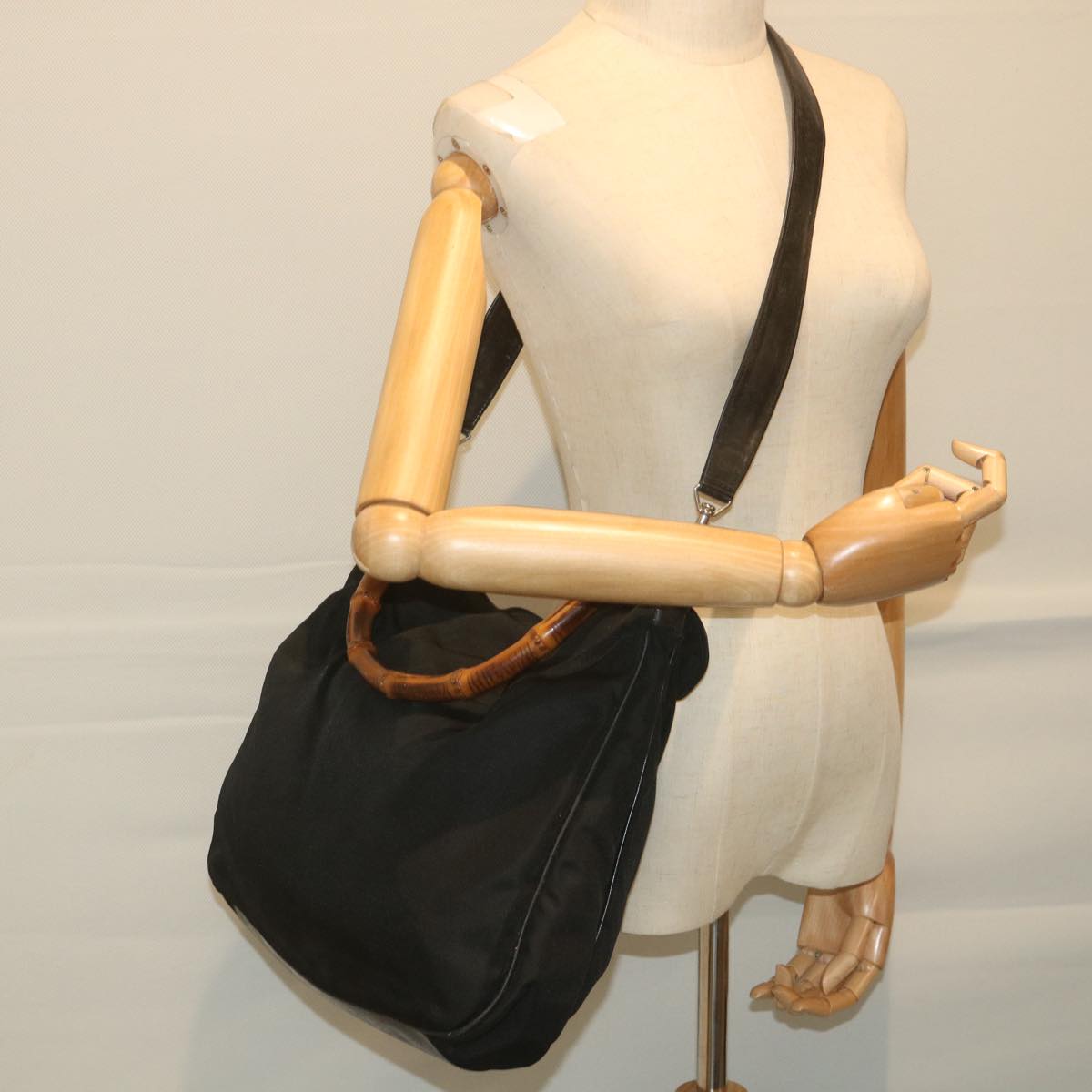 GUCCI Bamboo Shoulder Bag Canvas 2way Black 001 2123 1577 bs9929