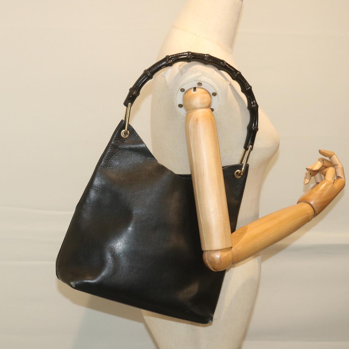 GUCCI Bamboo Shoulder Bag Leather Black 001 2058 1880 0 bs9981