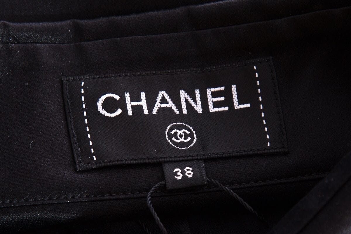 Chanel Black Silk Satin Blouse SZ 38