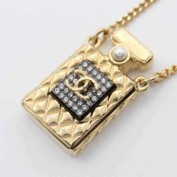 Chanel Perfume Bottle GP Rhinestone Faux Pearl Necklace