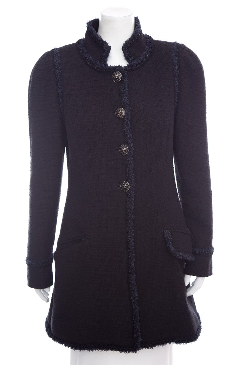 Chanel Black Tweed Button Up Jacket SZ 44