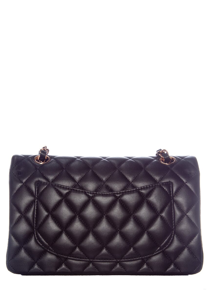 Chanel Black Lambskin Small Classic Flap RGHW Handbag