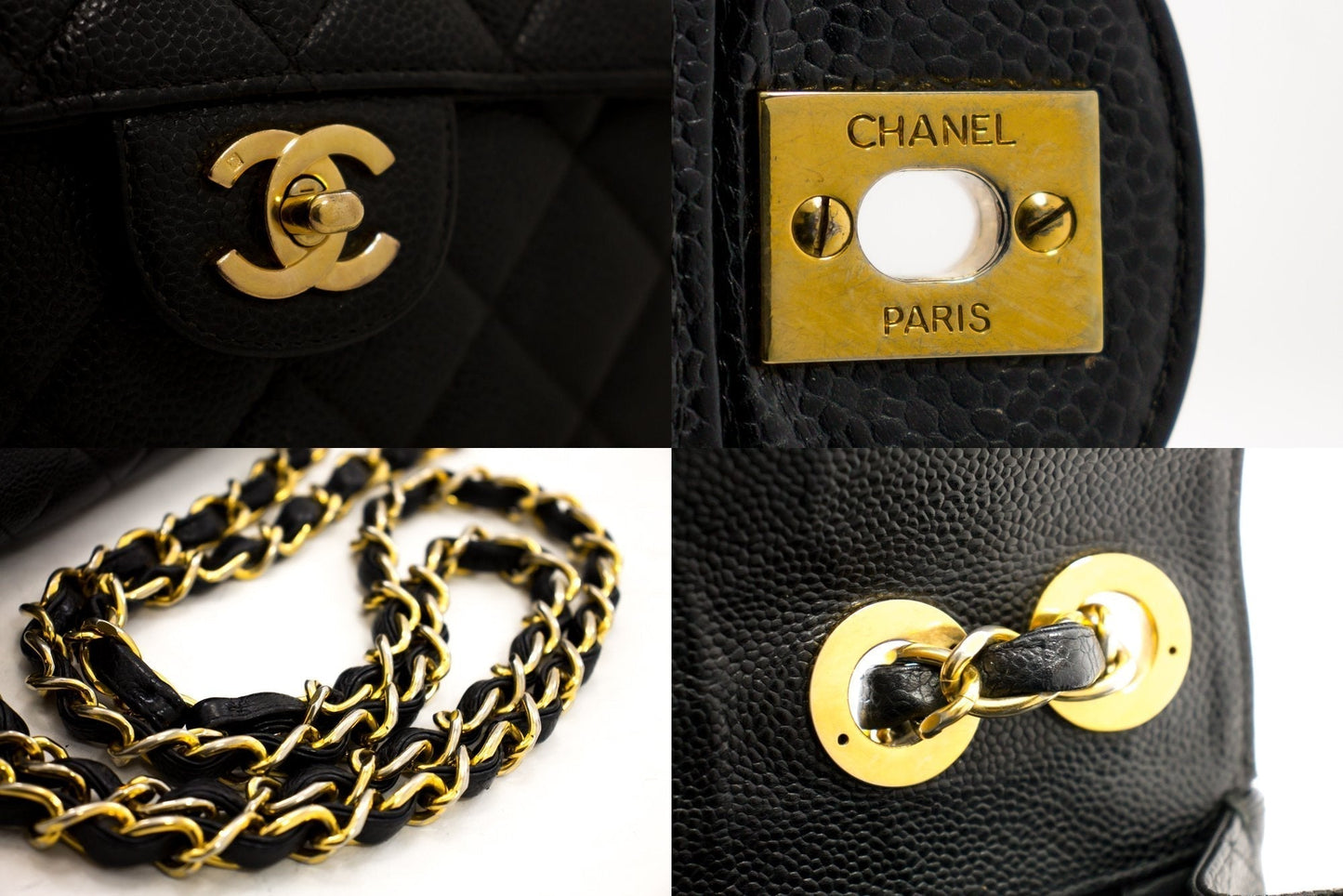 CHANEL Jumbo Caviar 11" Large Chain Shoulder Bag Flap Black Quilt e23