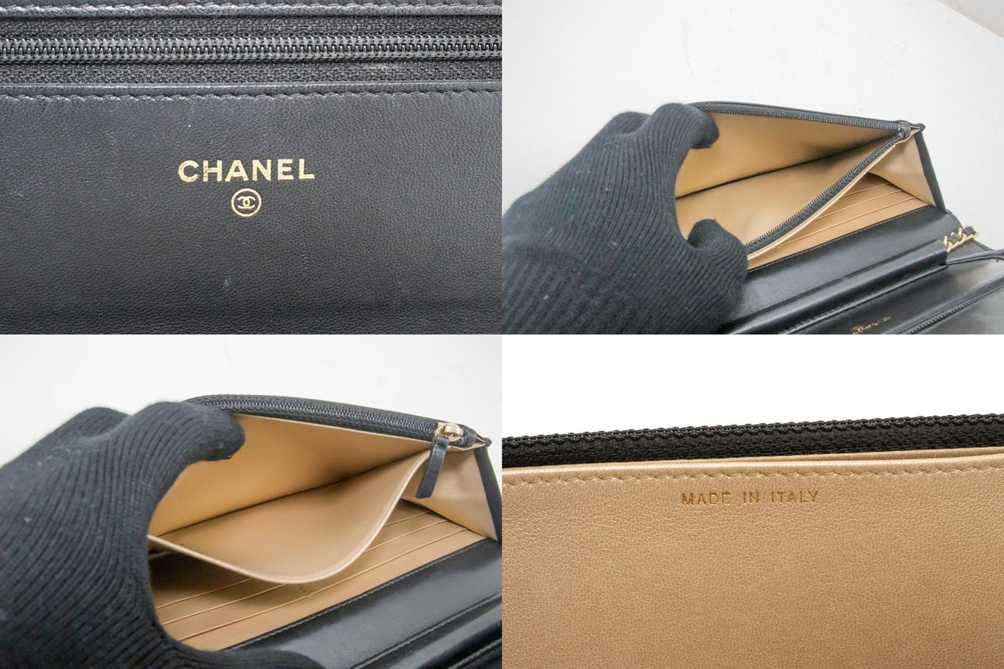 CHANEL Black Camellia Embossed Wallet On Chain WOC Shoulder Bag k53